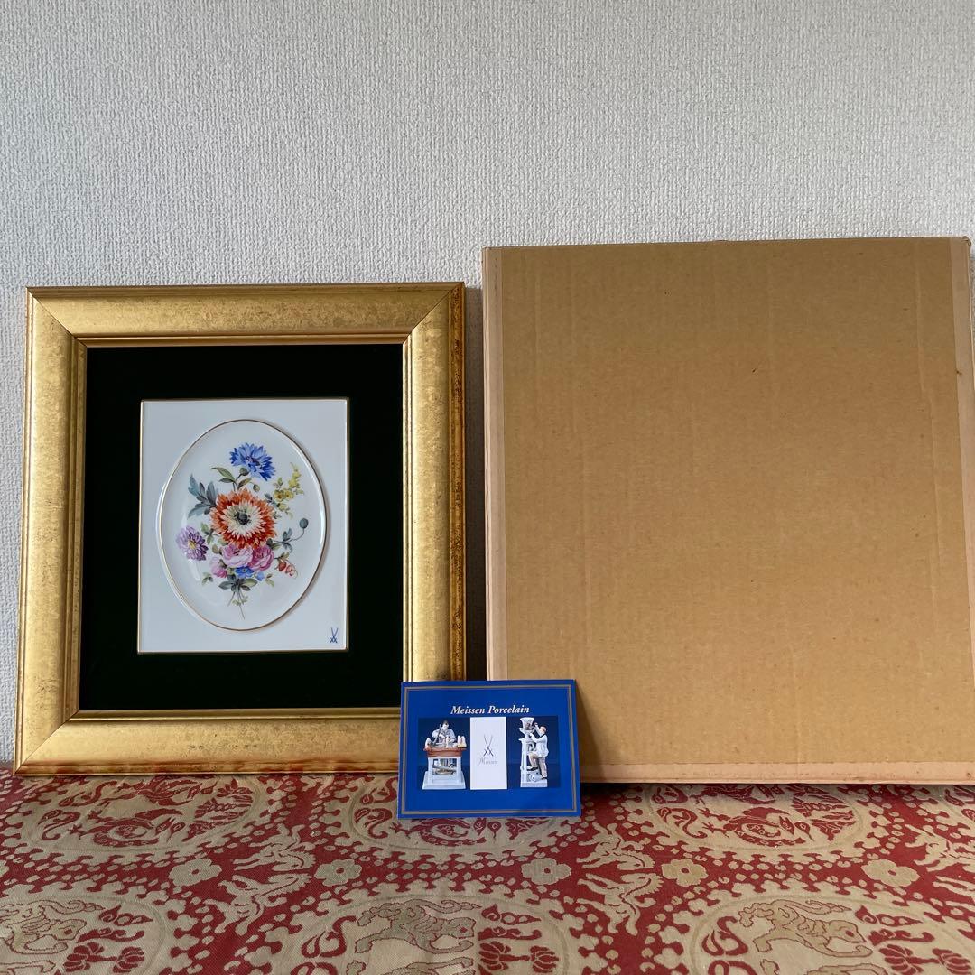 額装五つ花＊額装34cm×31cm・画18cm×15cm・Meissen・美品