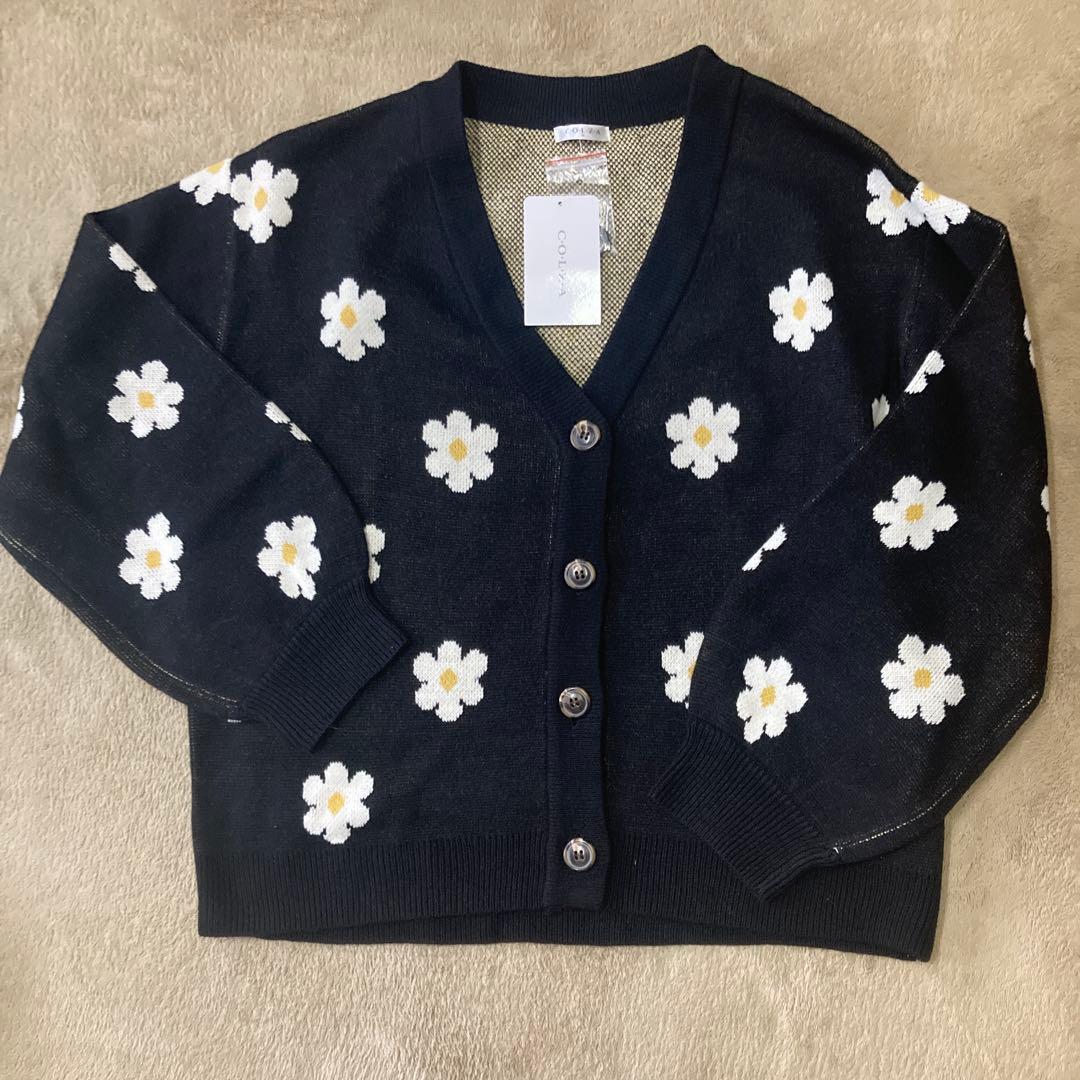 花柄ニットカーディガン 長袖 黒 - メルカリ