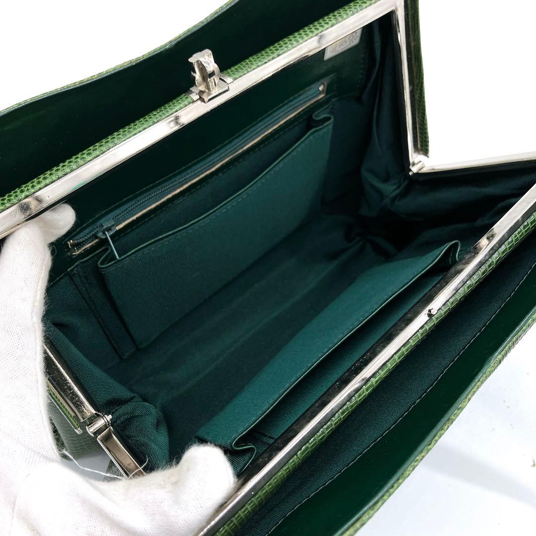 希少リザード本革【MARUU】ハンドバッグ グリーン フォーマルバッグ