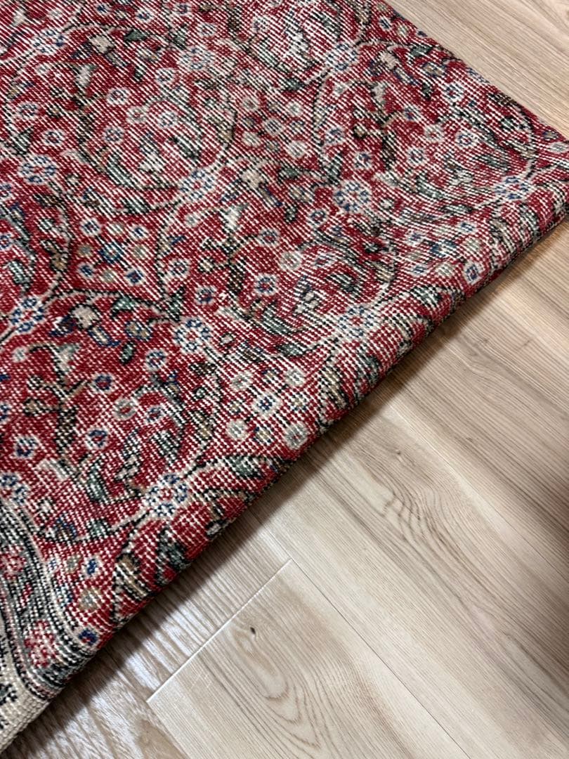 大判 162×262 クリーム縁取り ストロベリー草花 トルコヴィンテージ