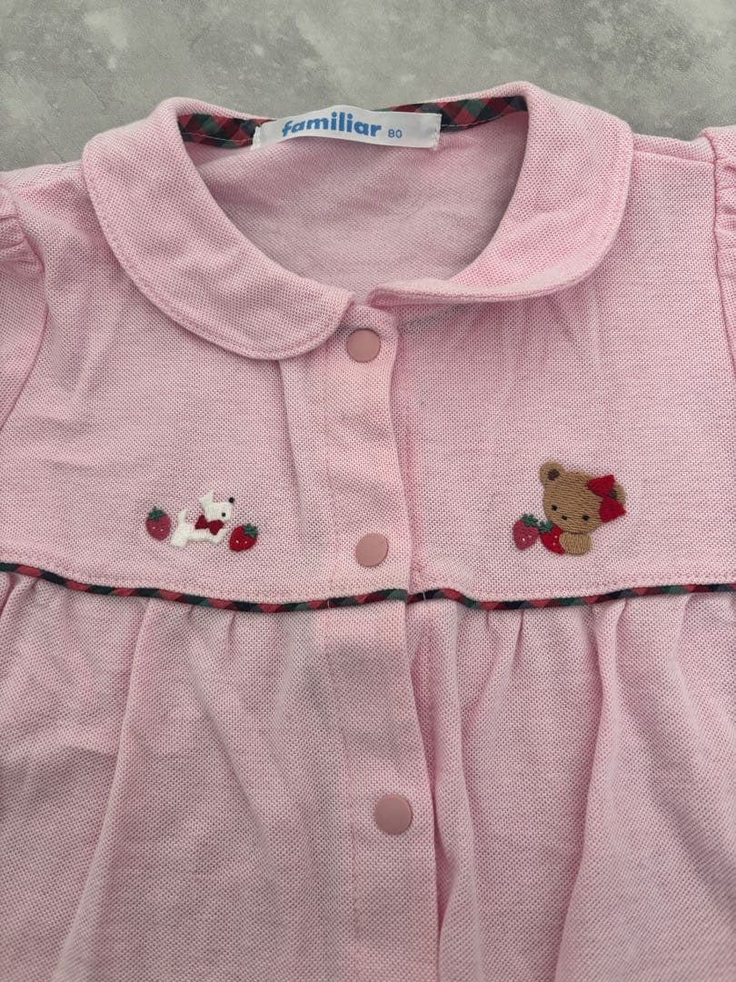 美品】定価1万3200円familiar ファミリア ピンクロンパース 80 - メルカリ