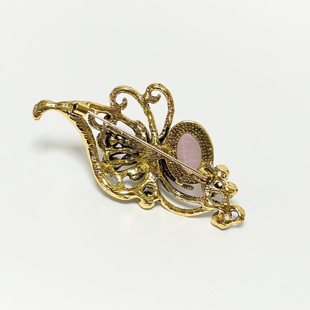 ◤ブローチ◢|✨新品✨ 蝶 レトロアンティーク ピンク ゴールド