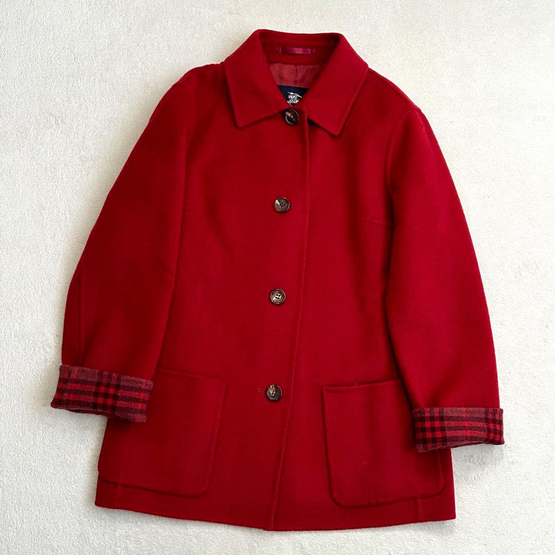 極美品】バーバリーロンドン ピーコート ダブルフェイス カシミア混 レッド
