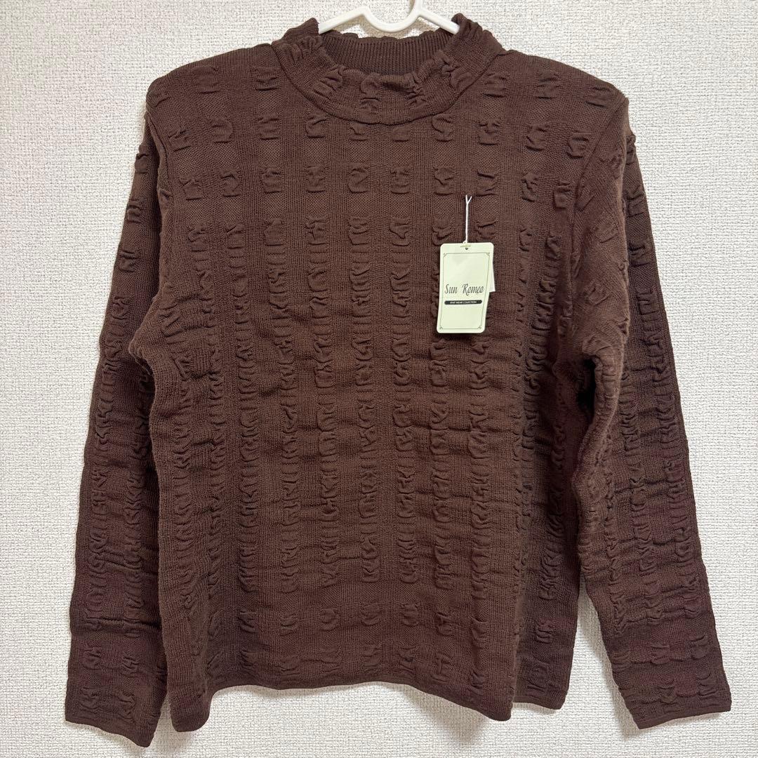 no.1696 新品 ミセス ブラウンハイネックデザインニット - メルカリ