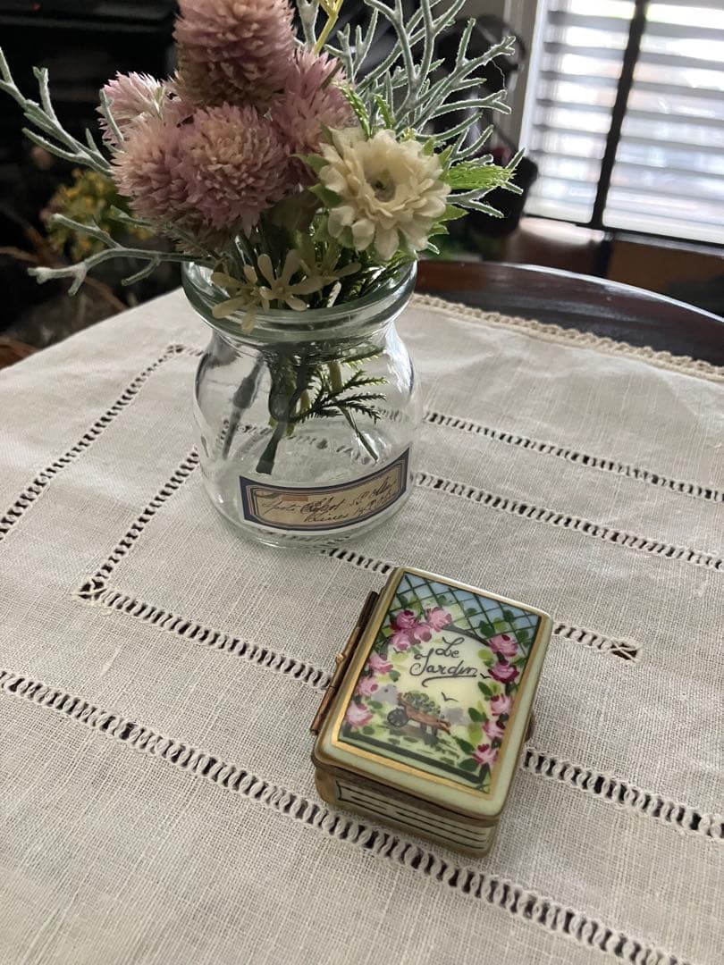 リモージュボックス アンティークガーデニングブック てんとう虫 フランス製 本 リモージュボックス ターコイズブルー | 手描き花柄・金彩 | フランス