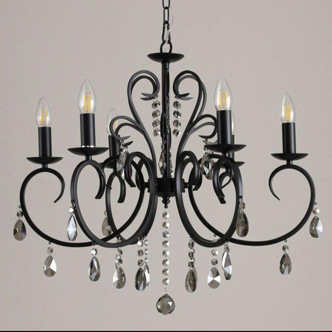 シャンデリア アンティーク アイアン ブラック ６灯 照明 トララ 美品 シャンデリア 照明 おしゃれ アンティーク LED 電球付き 黒 アイアン