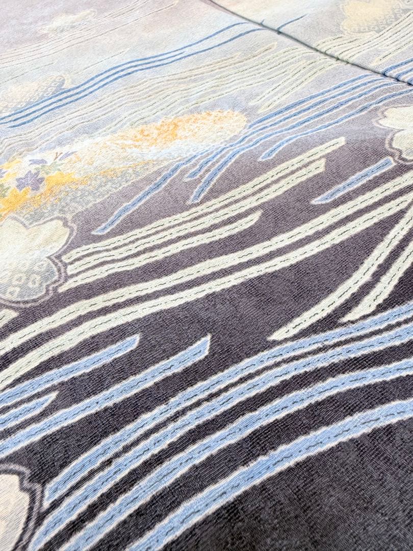 D169 訪問着 絞り 金駒刺繍 葉っぱ 正絹 着物 袷 極美品 高級 訪問