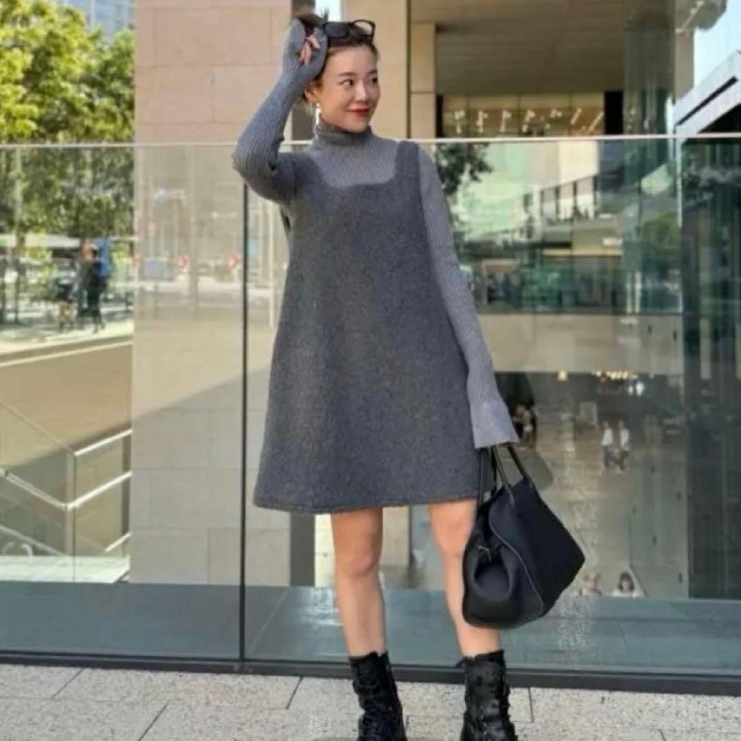 試着のみ pois ポワ スクエアプードルワンピース グレー S - メルカリ