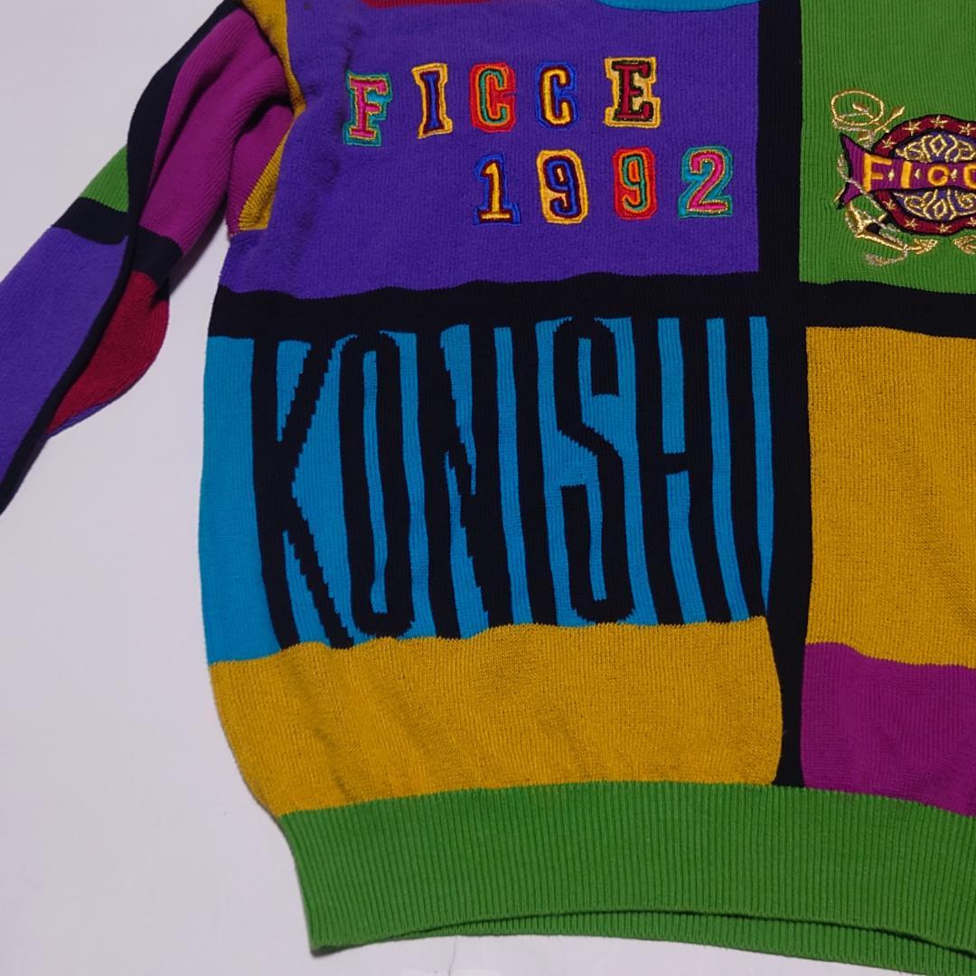 90sヴィンテージ ficceフィッチェ 3Dパッチワークニット ドン小西