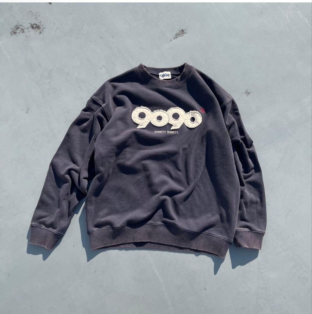 美品】即売り切れセットアップ9090 ダークグレー ロゴ刺繍 スウェット