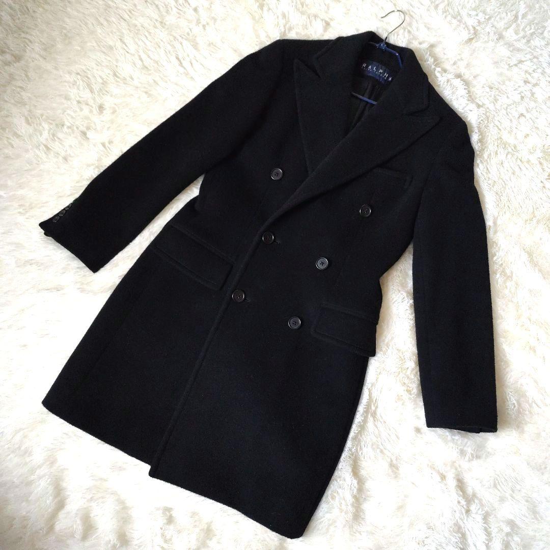 【美品】ラルフローレン　ダブルブレスト　ウールコート　9号　ブラック 美品】ラルフローレン ダブルブレスト ウールコート 9号 ブラック