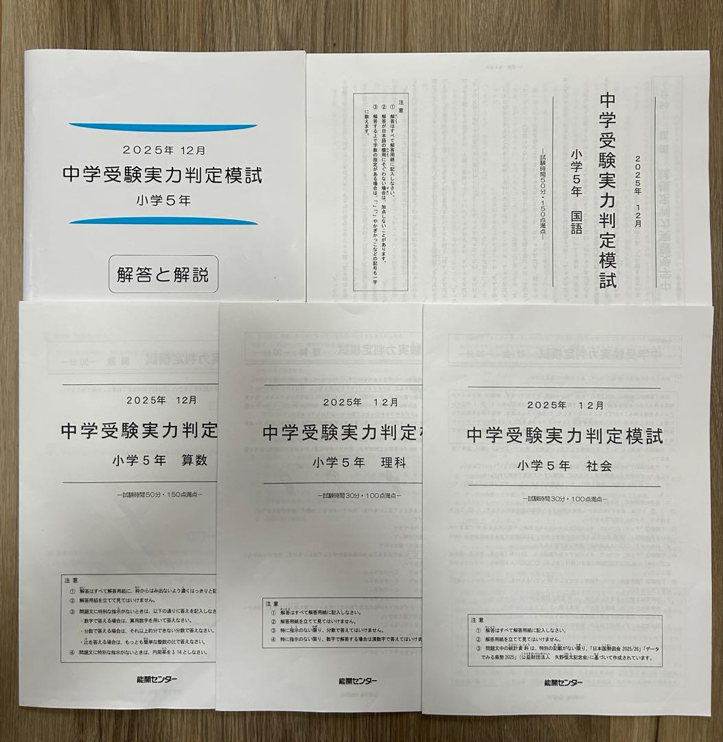 能開センター2025年度小5 実力判定テスト・到達度判定テスト 1年分