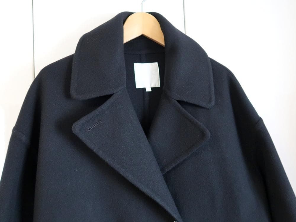 美品□ドローイングナンバーズ □メルトン リバー仕立て Pコート □黒□38