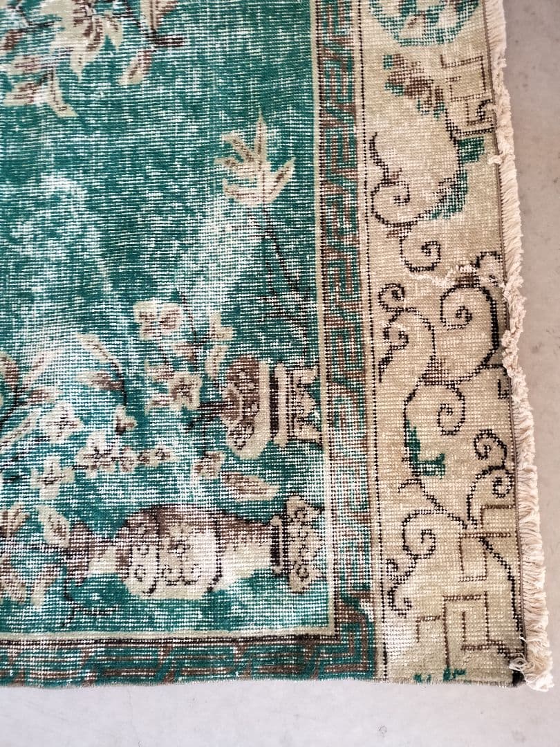 超大判/エメラルドグリーンのシノワズリラグ トリコヴィンテージラグ No586