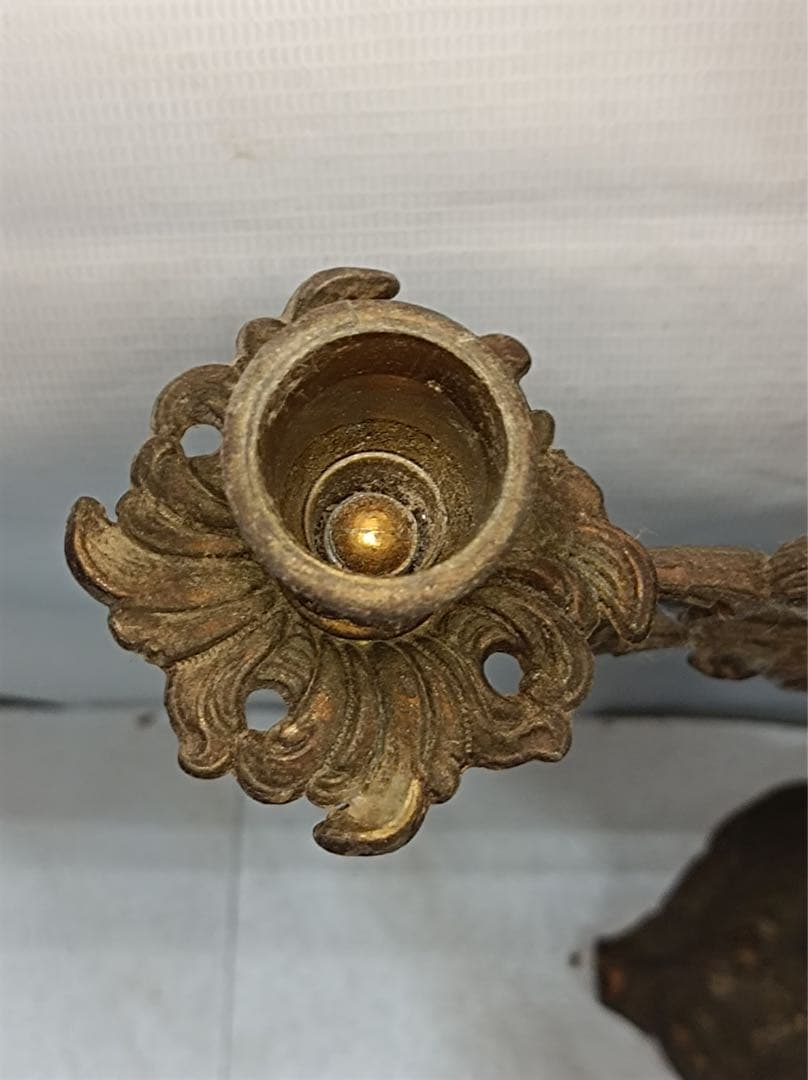 八6564] 真鍮製 大理石 燭台 キャンドルスタンド