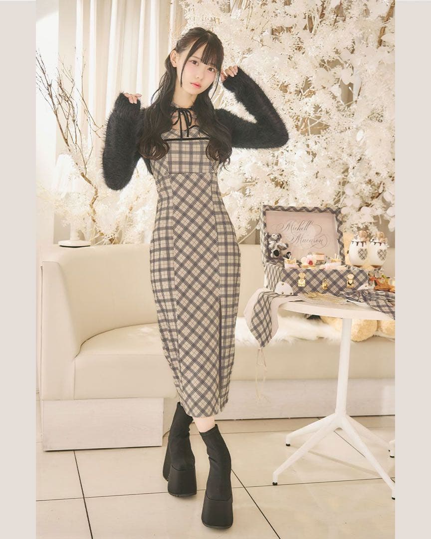 ミシェルマカロン オリジナルチェック柄アンサンブルロングワンピ
