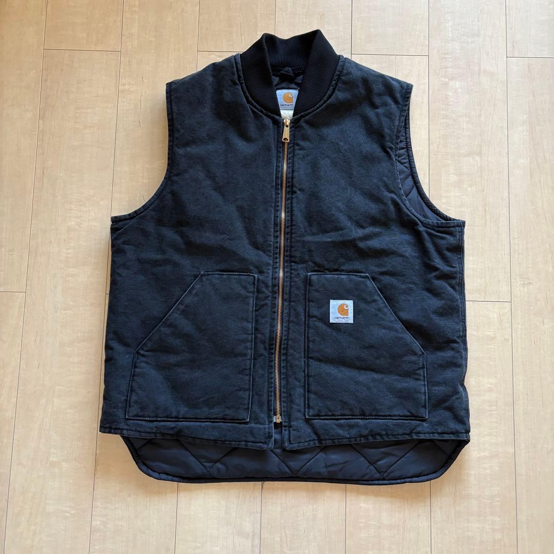 カーハート ダックベスト ブラック X-L tall USA製 01年製 腰ゴム 星タグ 90s USA製 ブラック BLK フェード スミクロ 腰ゴム ベスト