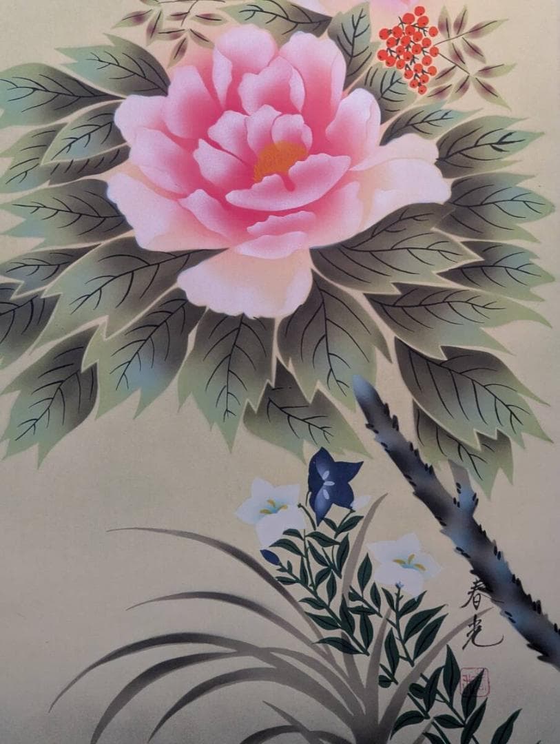 真作】掛軸 四季花 豪華絢爛な花咲く吉祥掛軸 花の宴 共