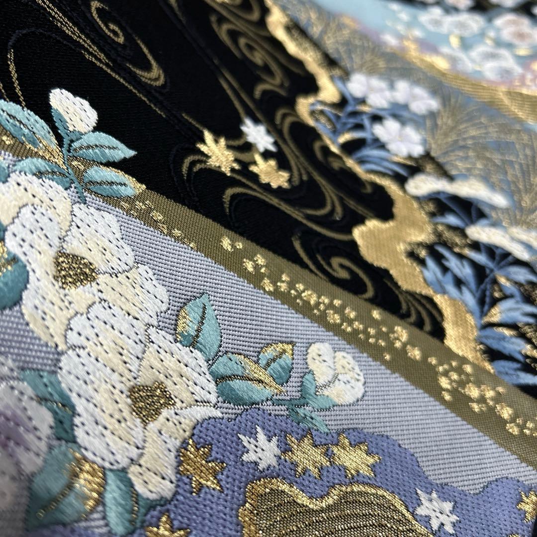 正絹　袋帯《水面　花々》