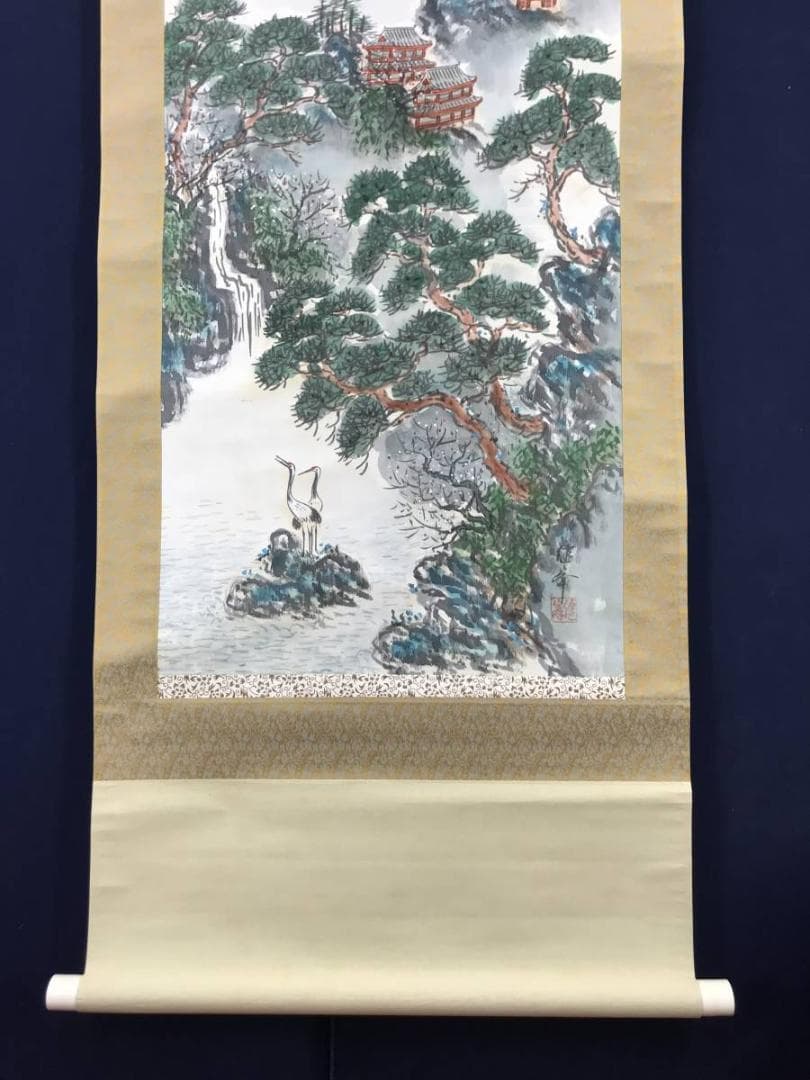 真作】素文/蓬莱山図/掛軸/名家伝来/AA-630