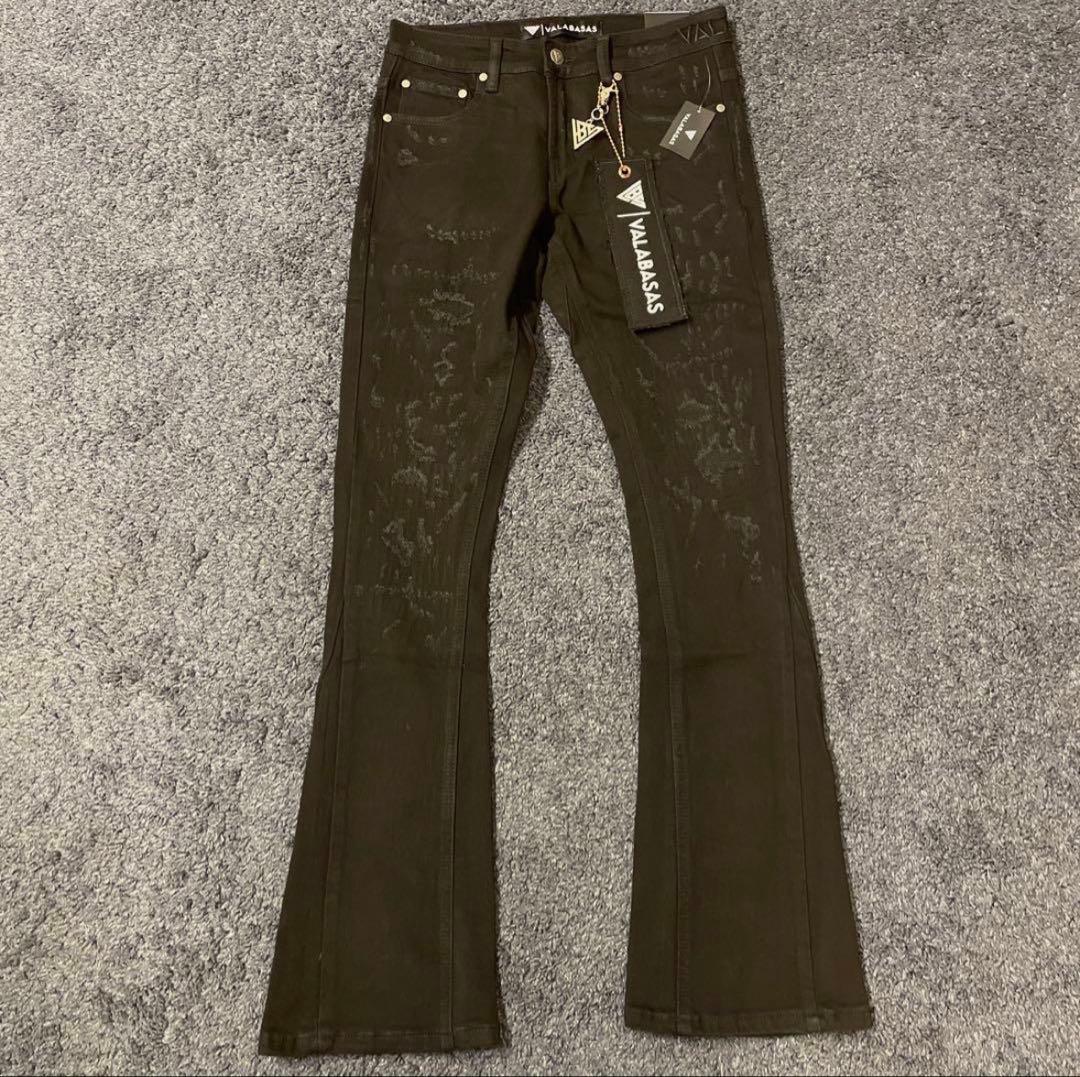 バラバサスvalabasas スキニーフレアデニム ブラック ダメージ 29新品