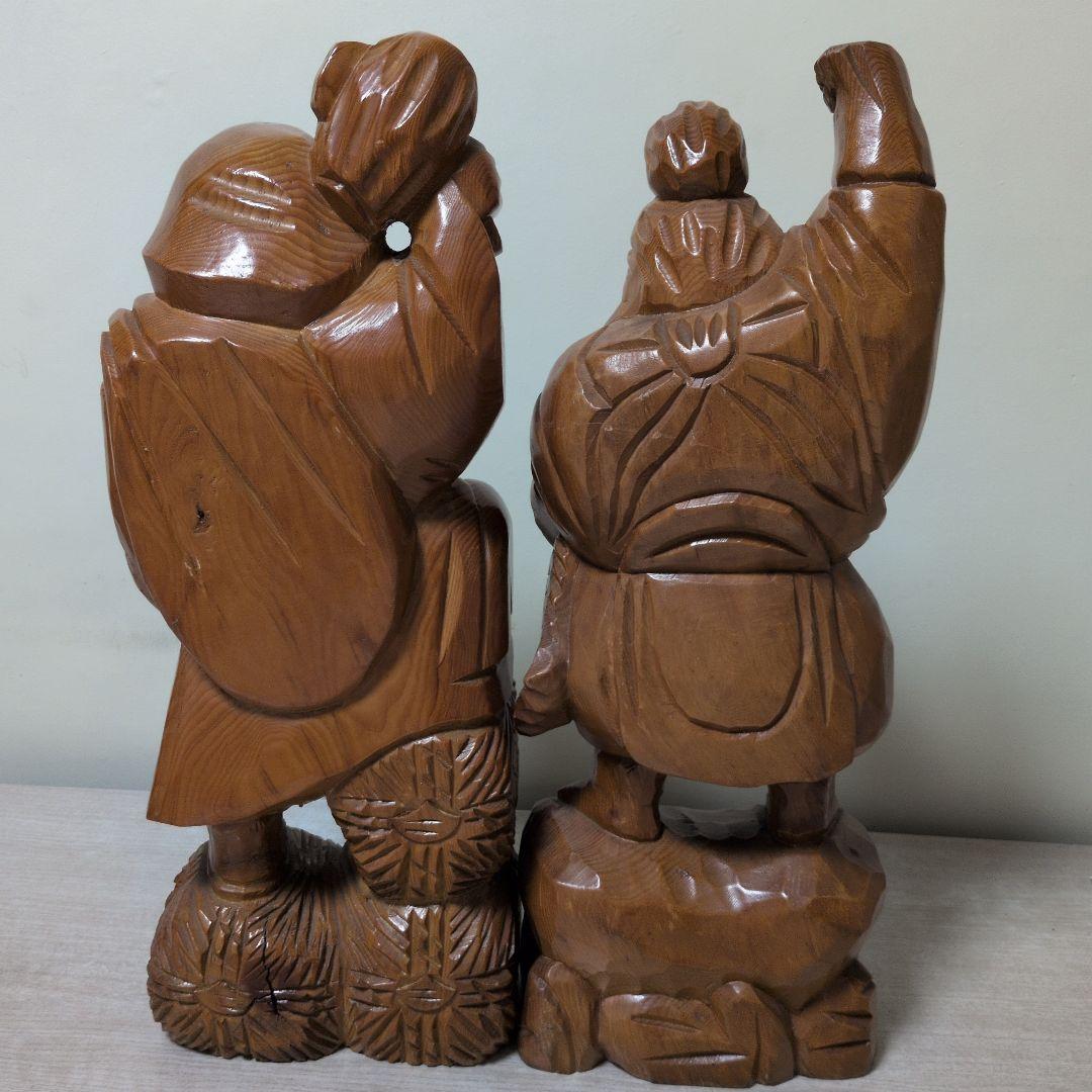 値下)木製 「恵比寿天」＋「大黒天」 彫刻 2体 - メルカリ