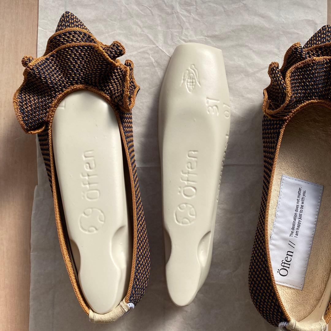 オッフェン　öffen　フラット　フリル　キャメル&ネイビー　23.5cm