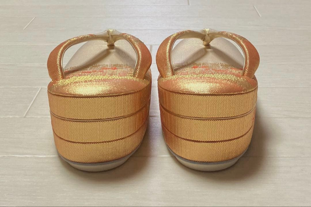 《未使用》佐賀錦　草履バッグセット　東京芝山ブランド　正絹　ゴールド　厚底