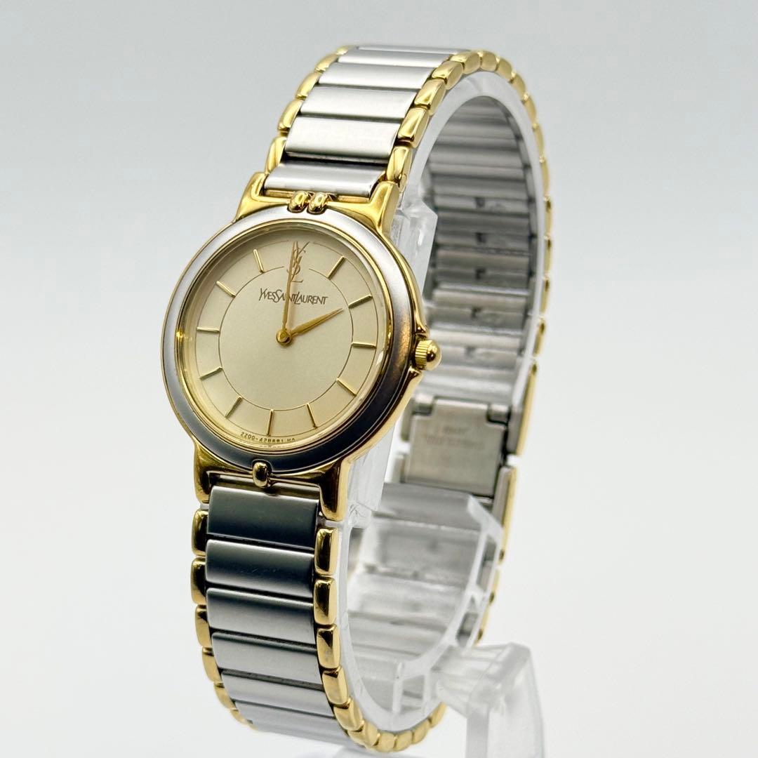 ✨新品電池・稼働美品✨サンローラン 腕時計 クォーツ ラウンド コンビ