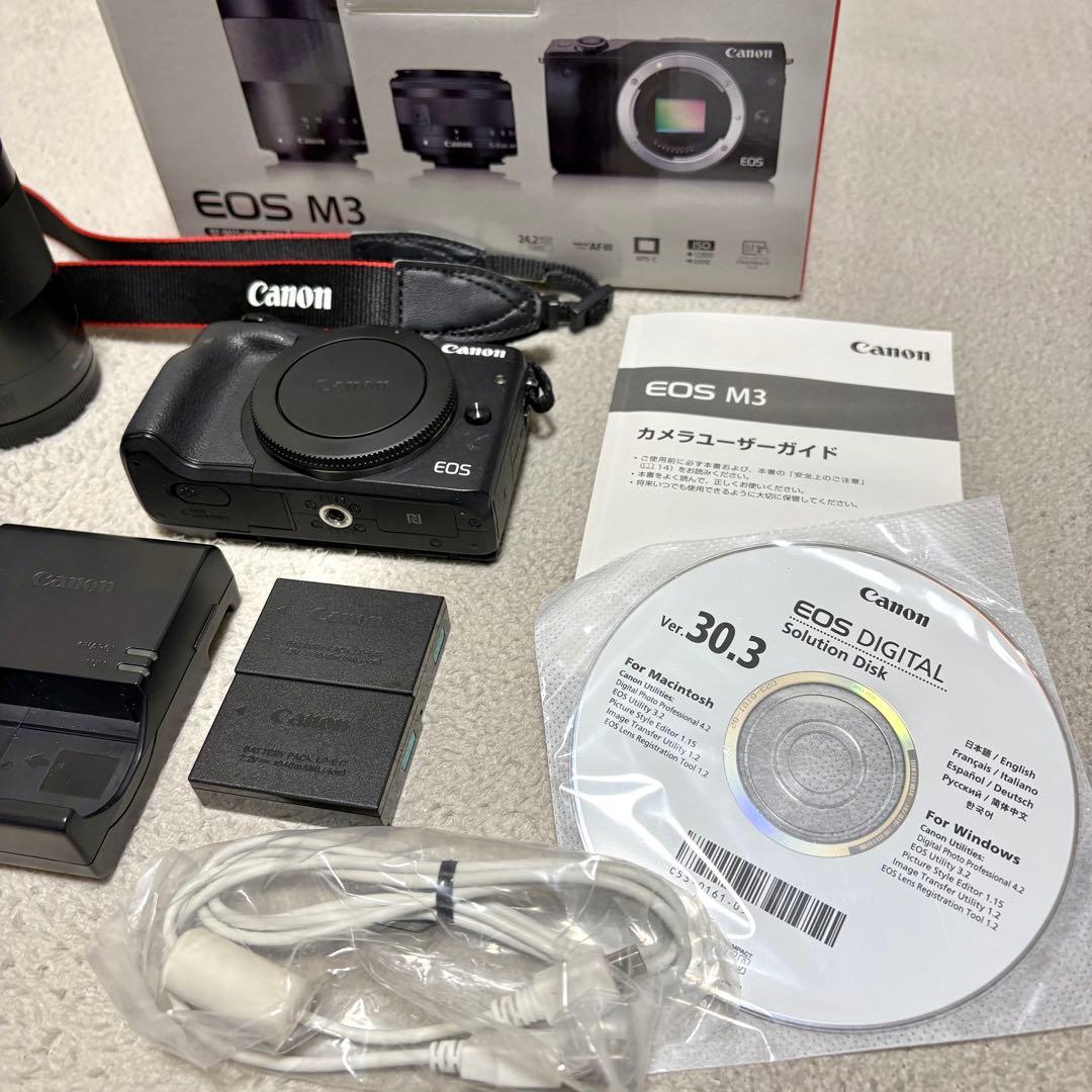 《中古》Canon EOS M3 ダブルレンズキット＋別売りレンズ付属品付き
