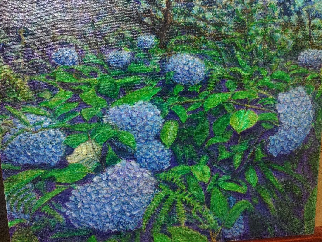 憂鬱を吹き飛ばす!森の中で出会った奇跡の紫陽花、油絵 油絵【森の紫陽花】 | iichi 日々の暮らしを心地よくするハンドメイド