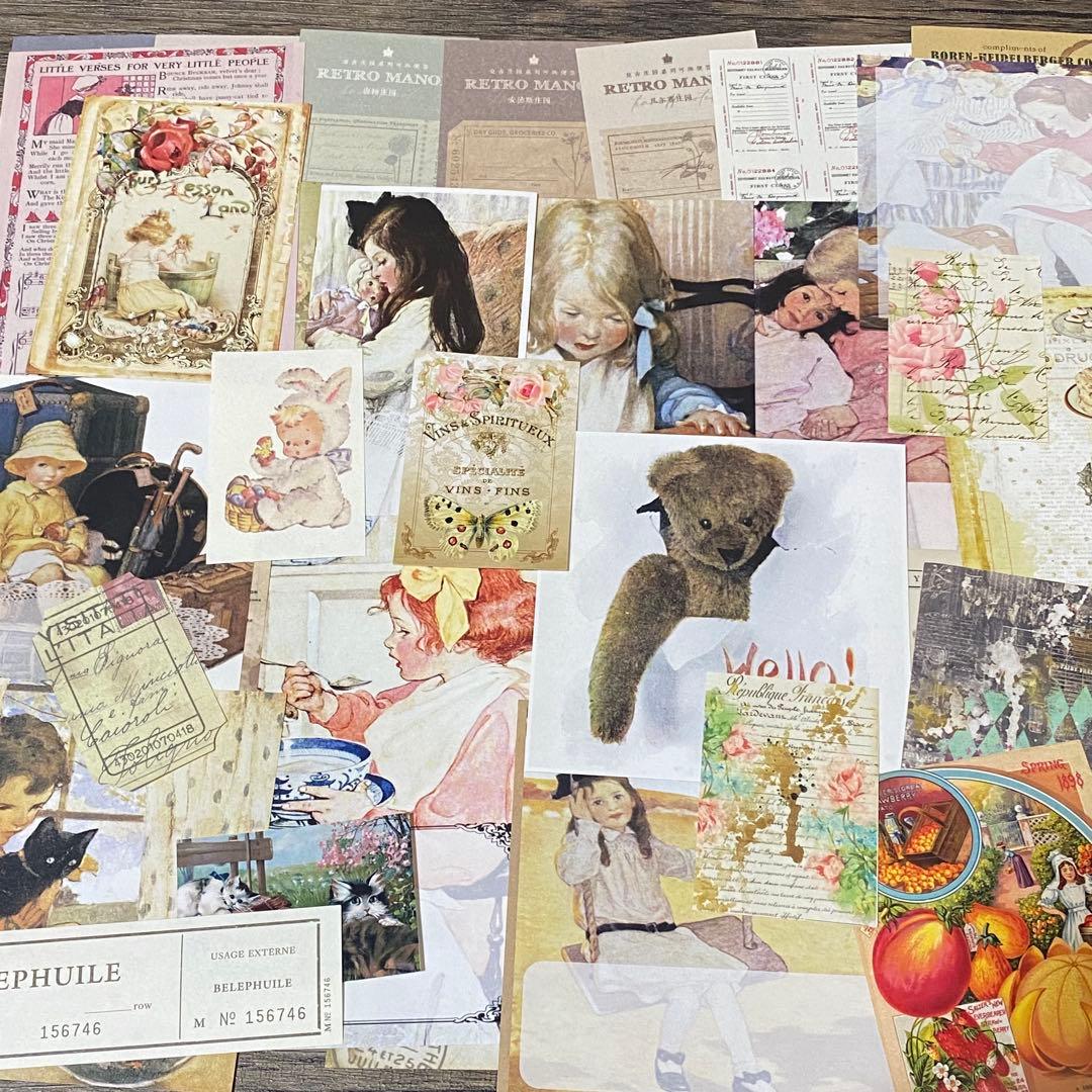 紙モノ おすそ分け 120枚以上 素材 コラージュ シール メモ 手帳