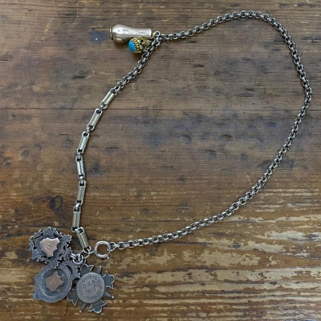 1900年代初頭 英国 アンティーク 純銀 アルバートチェーン ネックレス