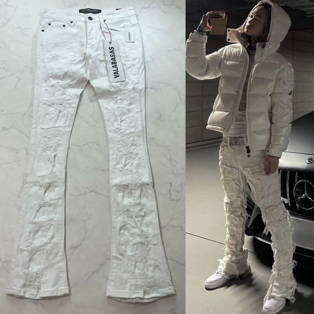 valabasas バラバサス クラッシュスキニーフレアデニム ホワイト 30
