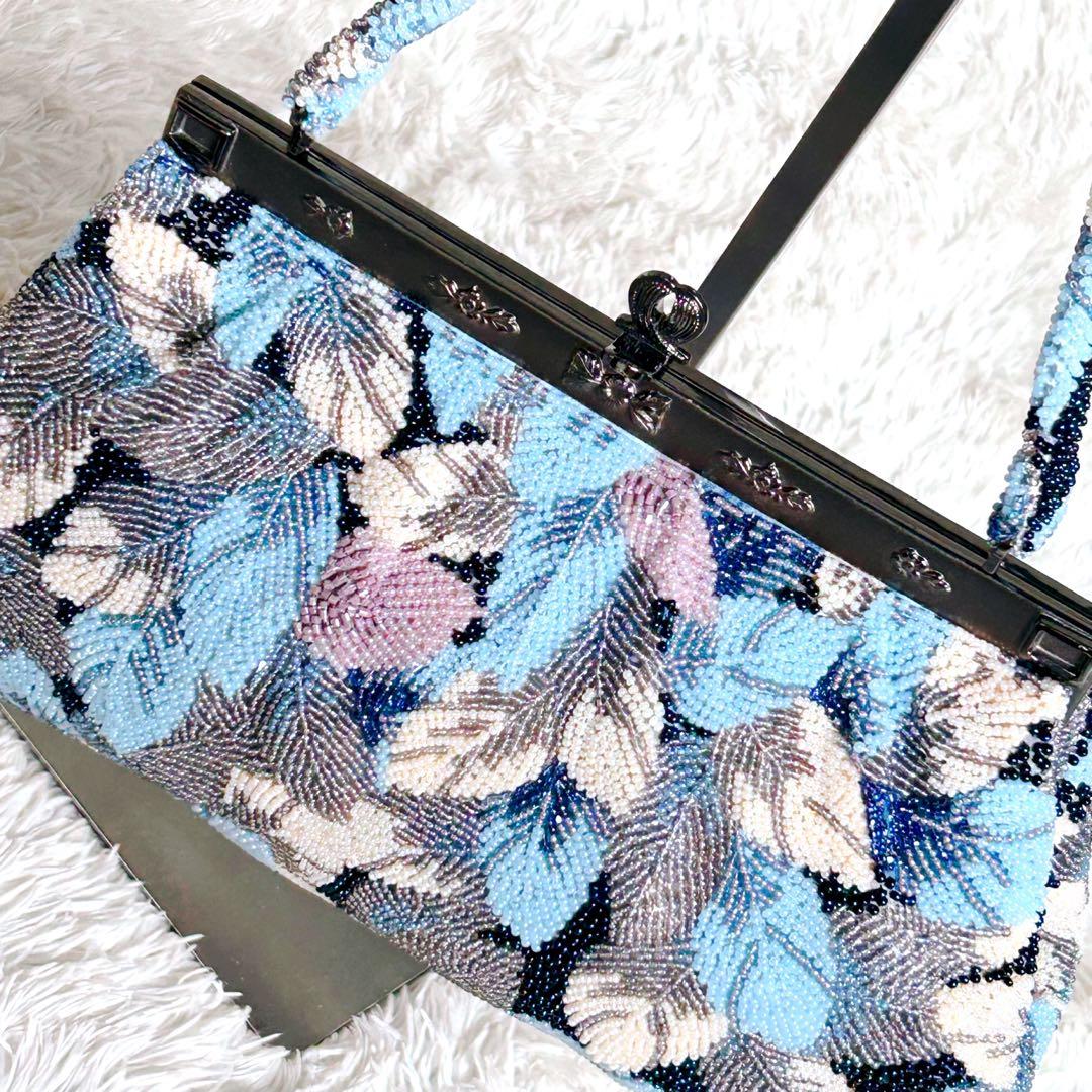ビーズバッグ ハンドバッグ 手刺繍 葉っぱ 和装 レトロ ヴィンテージ