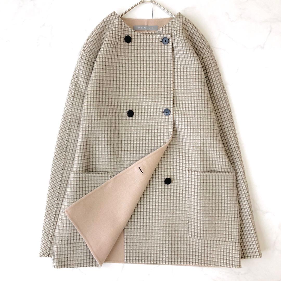 美品✨22AW セオリーリュクス カシミヤ リバーコート チェック 40