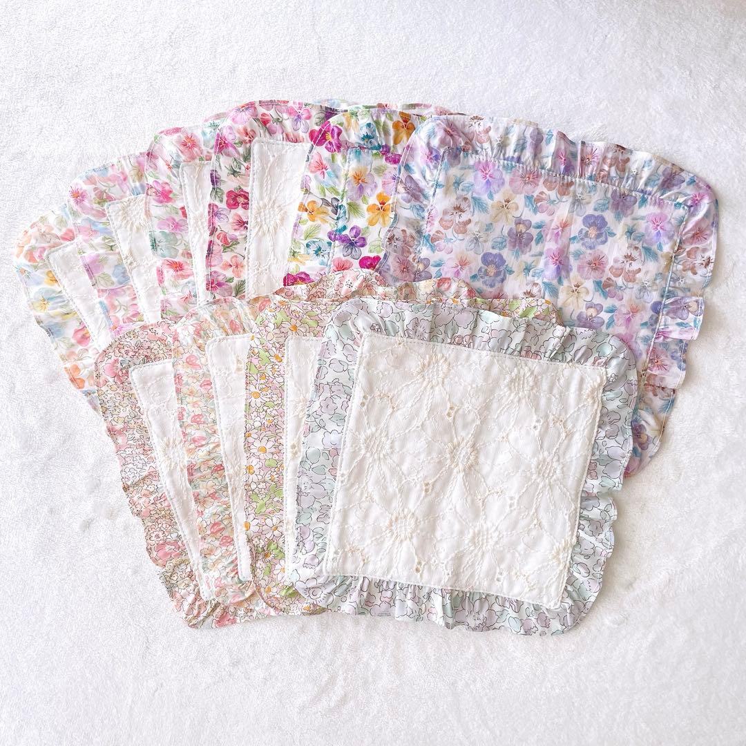 48〉Mim様 リバティ ハンドメイド フリル付ガーゼハンカチ 入園 入学