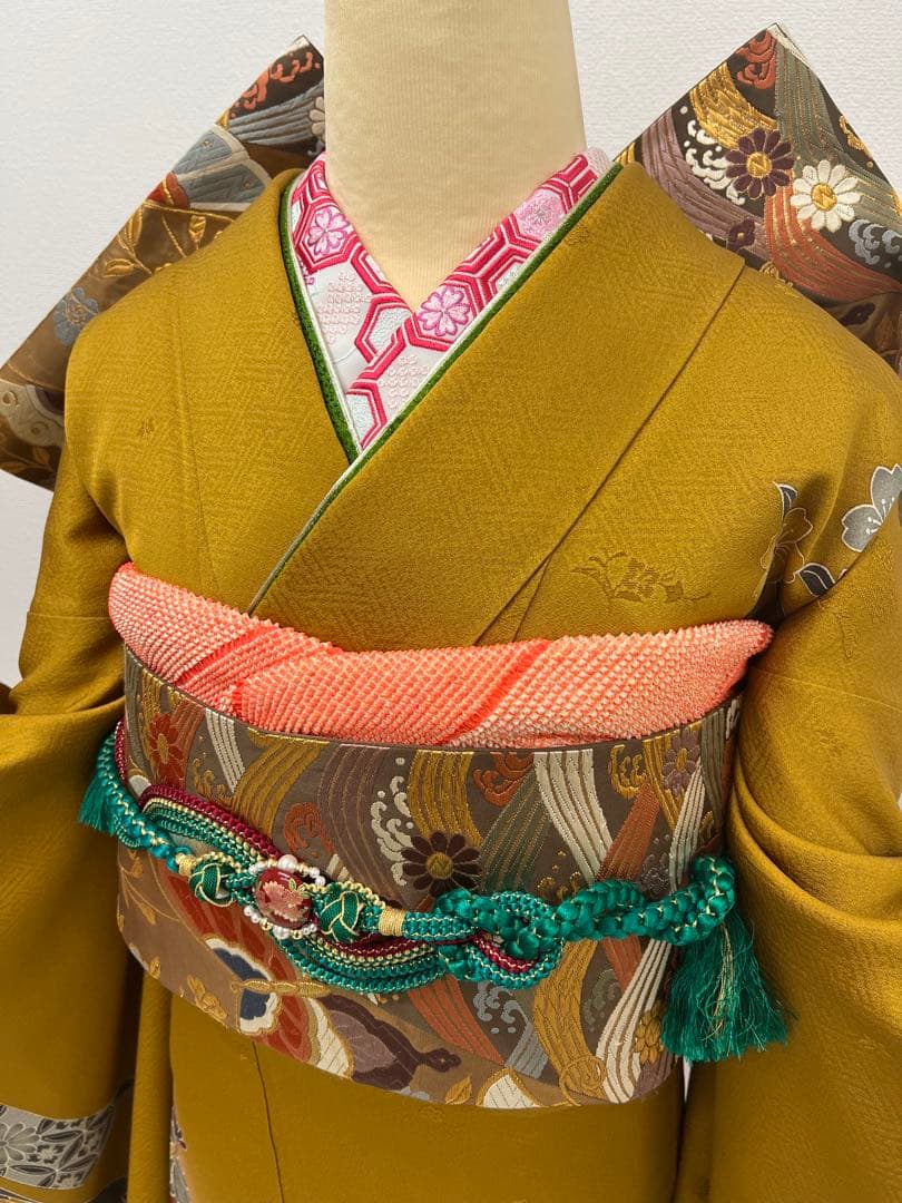 振り袖 フルセット 別誂長襦袢 美品 紅型 辛子色 成人式 結婚式 762