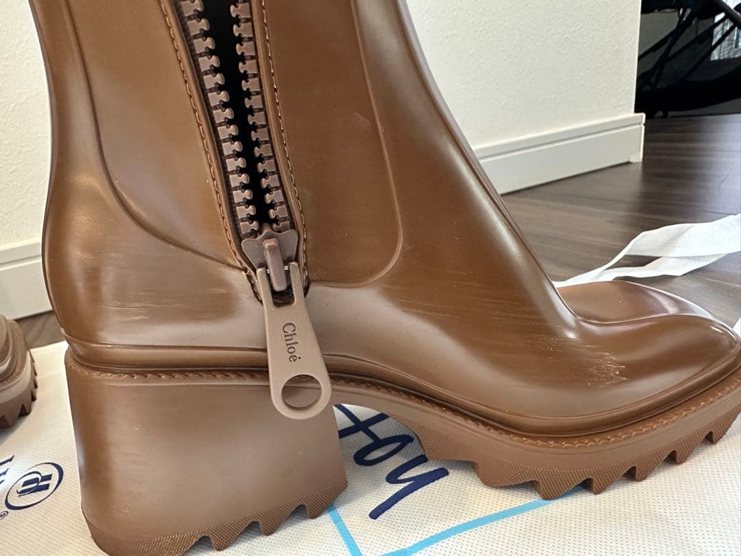数回着用のみ♪ Chloe PVC キャンバスレインブーツ ブラウン 晴雨兼用
