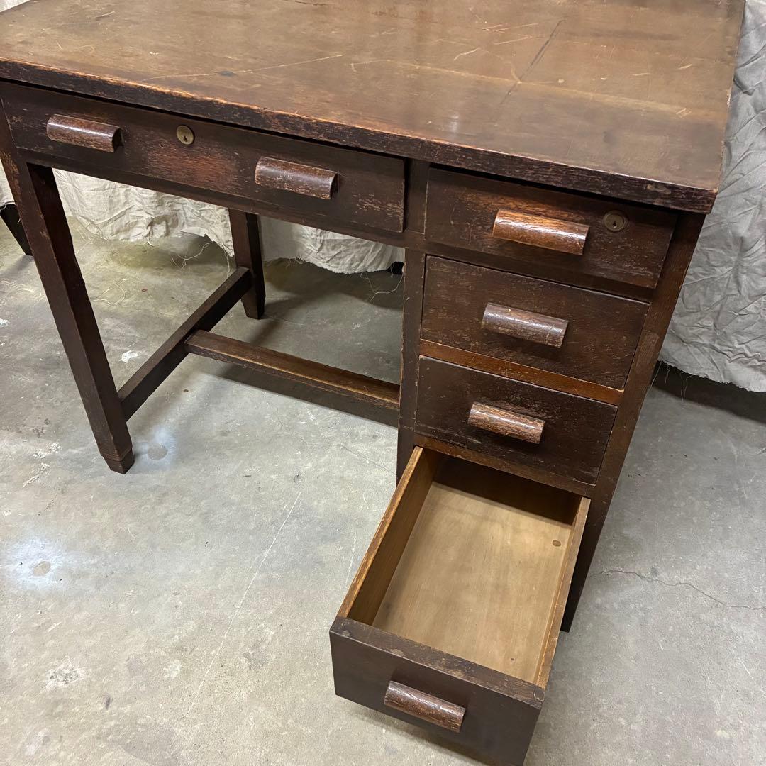 昭和レトロ片袖机 ビンテージ/古道具/無垢材/書斎机/学習机/作業台