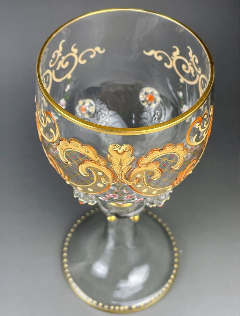 希少】モーゼル エナメル盛 金彩 ワイングラス 金盛り エナメル彩 フランス