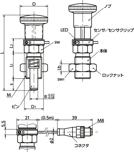 PLYS-12-15-0.5-S-AK-SN｜インデックスプランジャ - センサつき M(細目