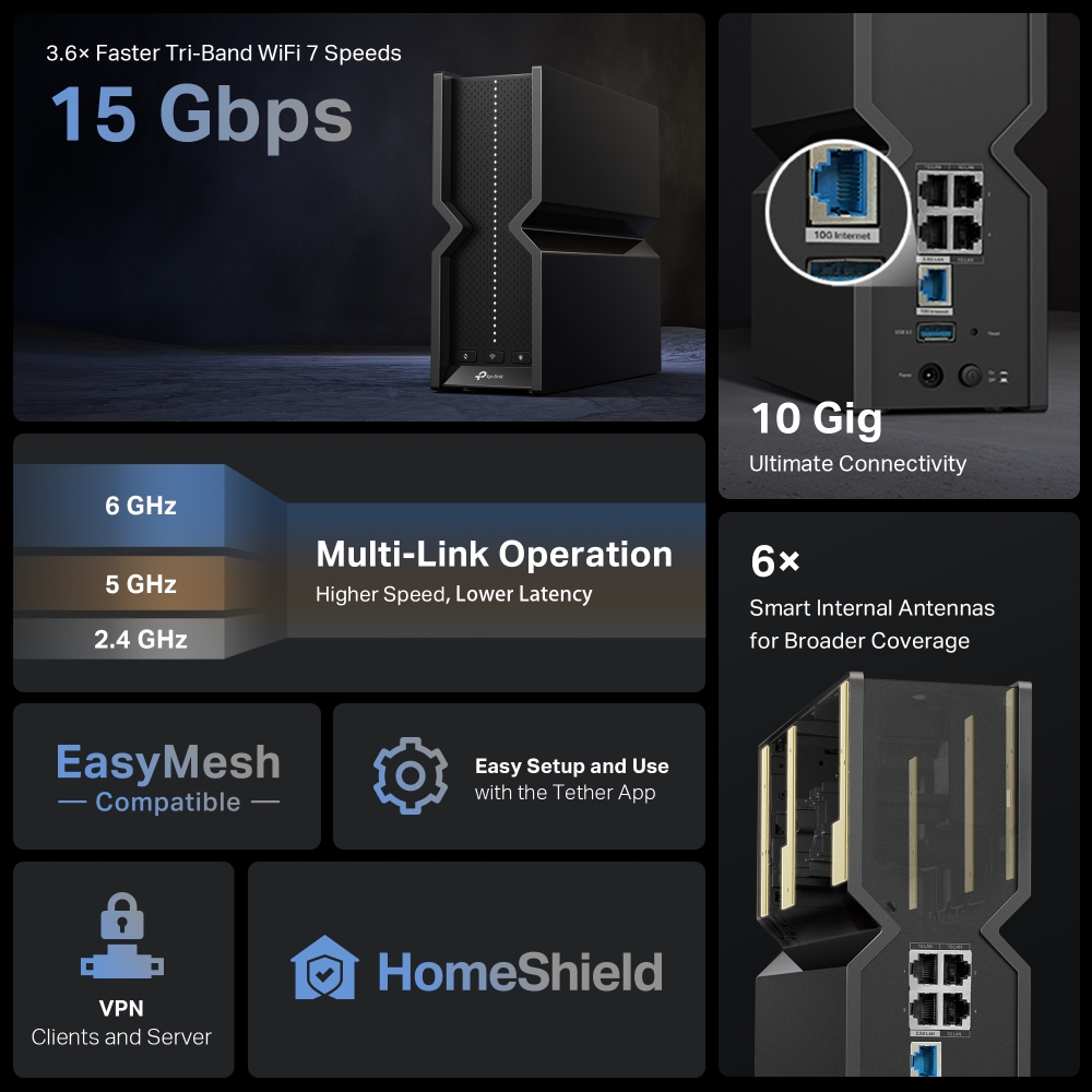 Archer BE700 | BE15000 Tri-Band Wi-Fi 7 Router | TP-Link