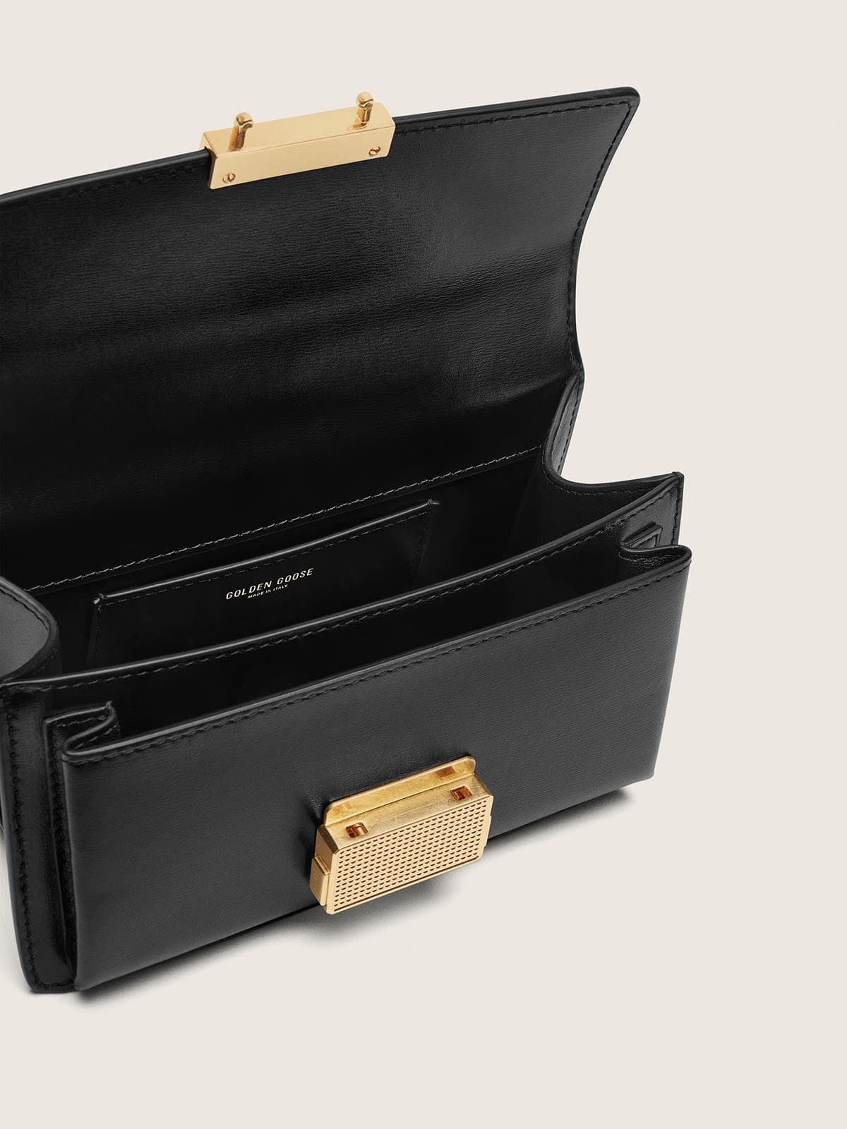 Small Venezia Bag in black boarded leather with gold details