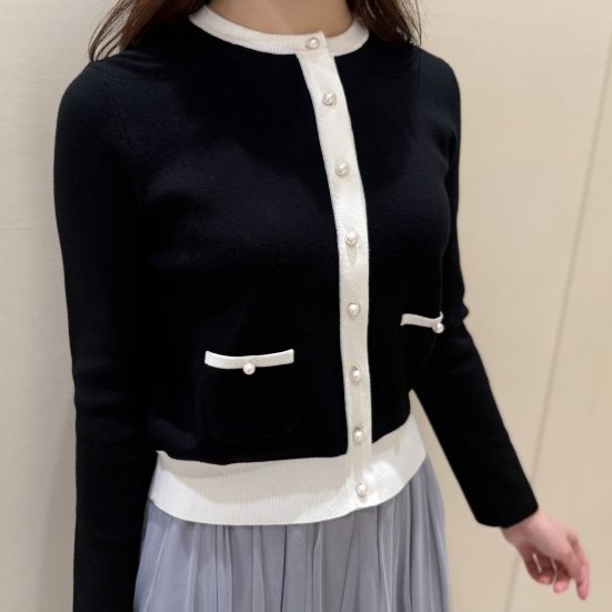 Mプルミエ ニットジョーゼットサイドパールボタンジャンパースカート