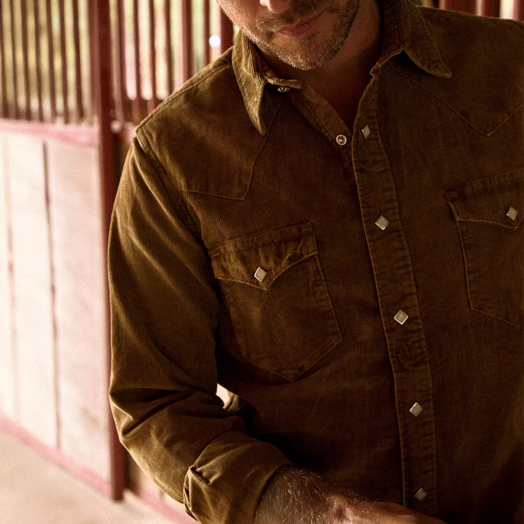 Slim Fit Corduroy Western Shirt - Tan