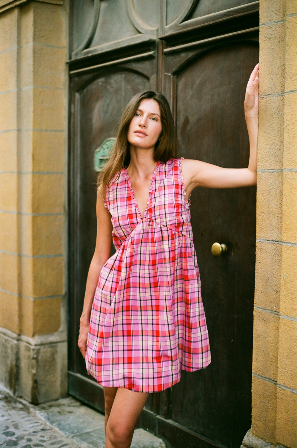 Cecile Mini Dress - Merlot Check – steele. label