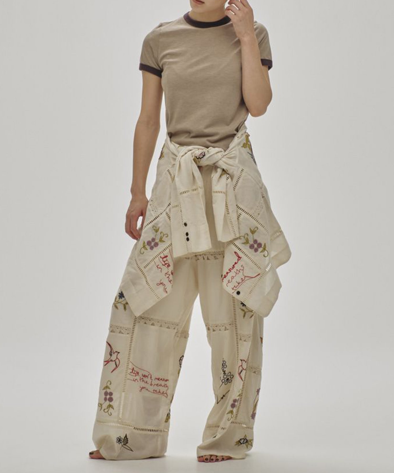 Embroidery Patchwork Trousers(36 ECRU): TODAYFUL: WOMENS