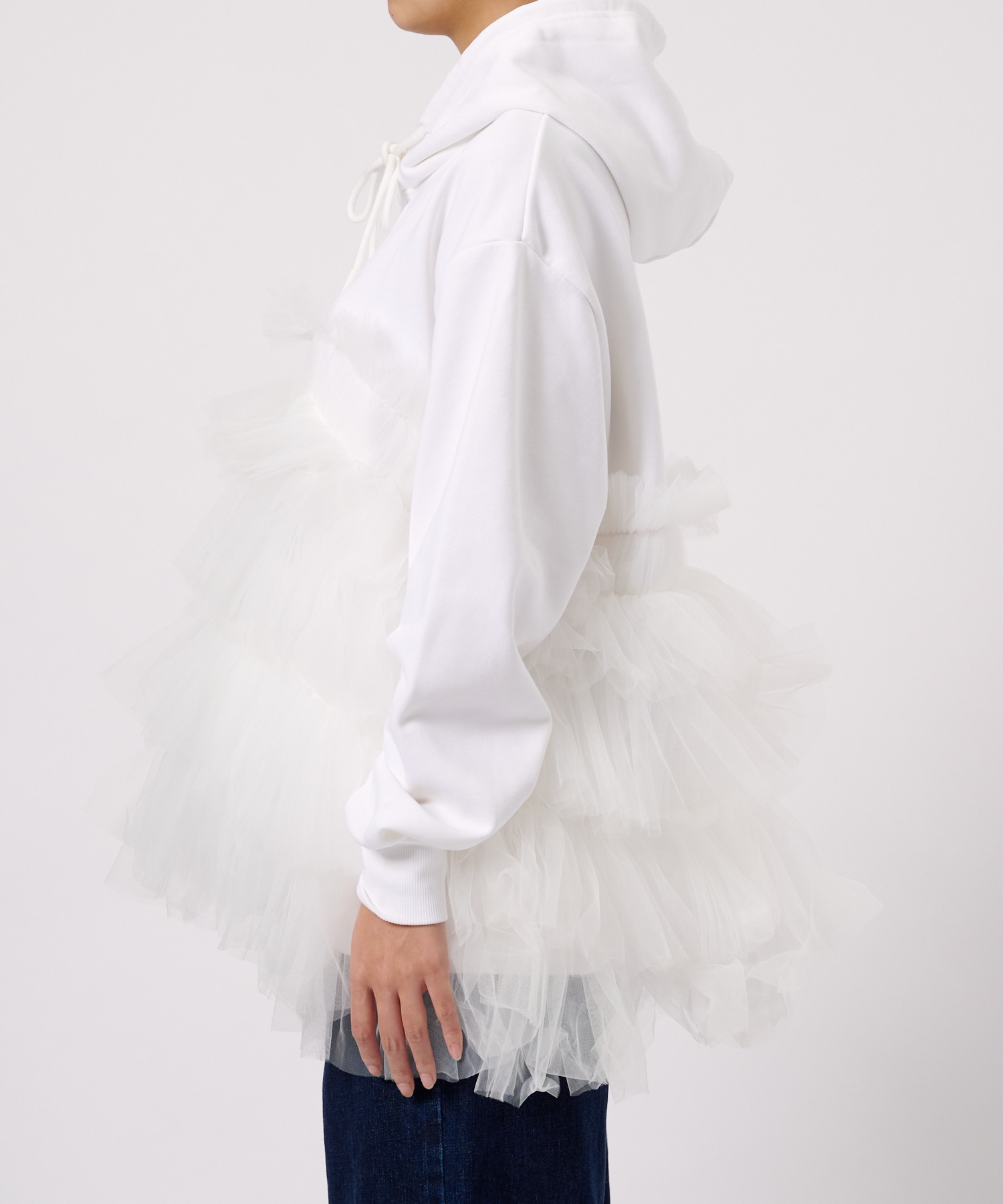 Gathered Tulle Hoodie(S WHITE): VIVIANO: WOMENS｜ STUDIOUS ONLINE