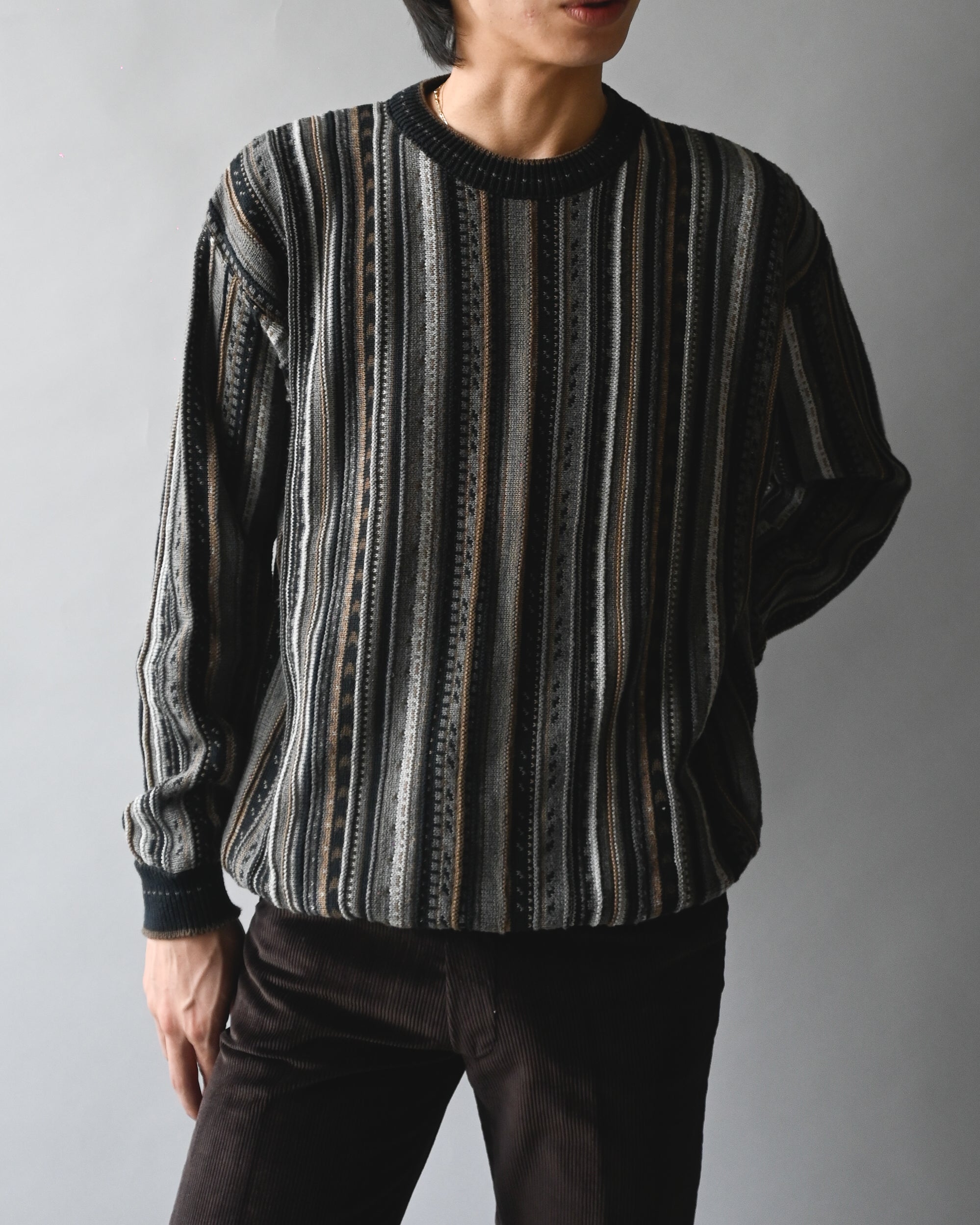 80年代 総柄3Dジャガードニットセーター | デッドストック